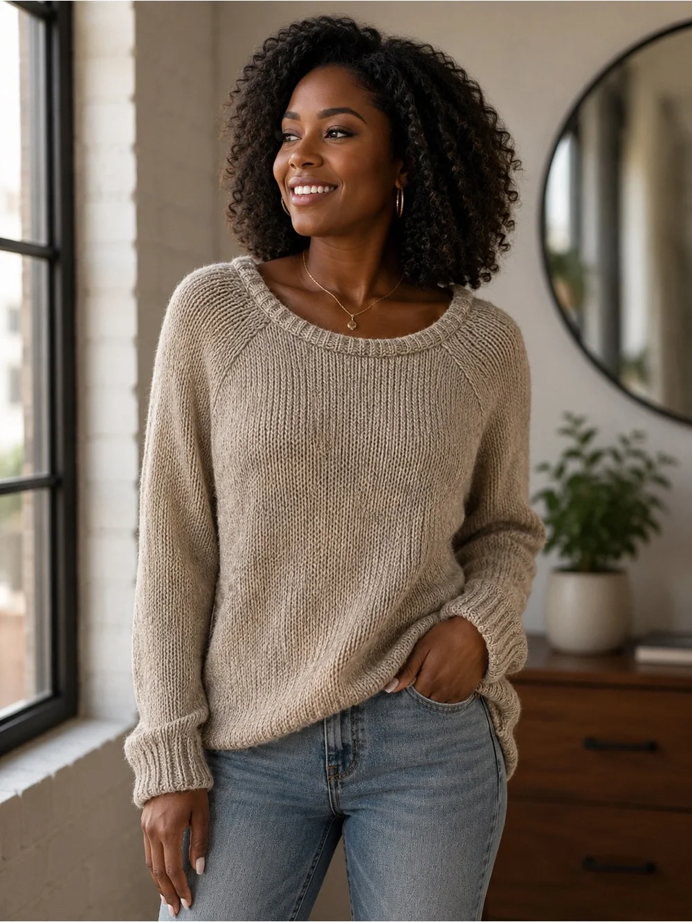 Cozy Neutral Knit Sweater - Women's Beige Pullover